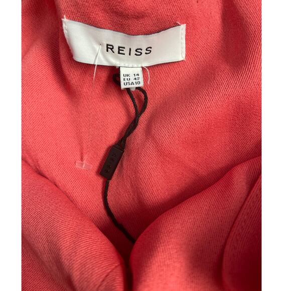 Reiss Orla Cross Front Halter Neck Midi Dress in Coral Pockets Size 10 - Picture 8 of 12